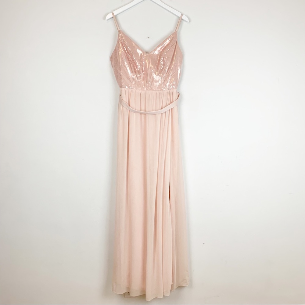 VERA WANG Blush Full Length Bridesmaid Dress Sequin Bodice V-Neck Formal SIZE 12